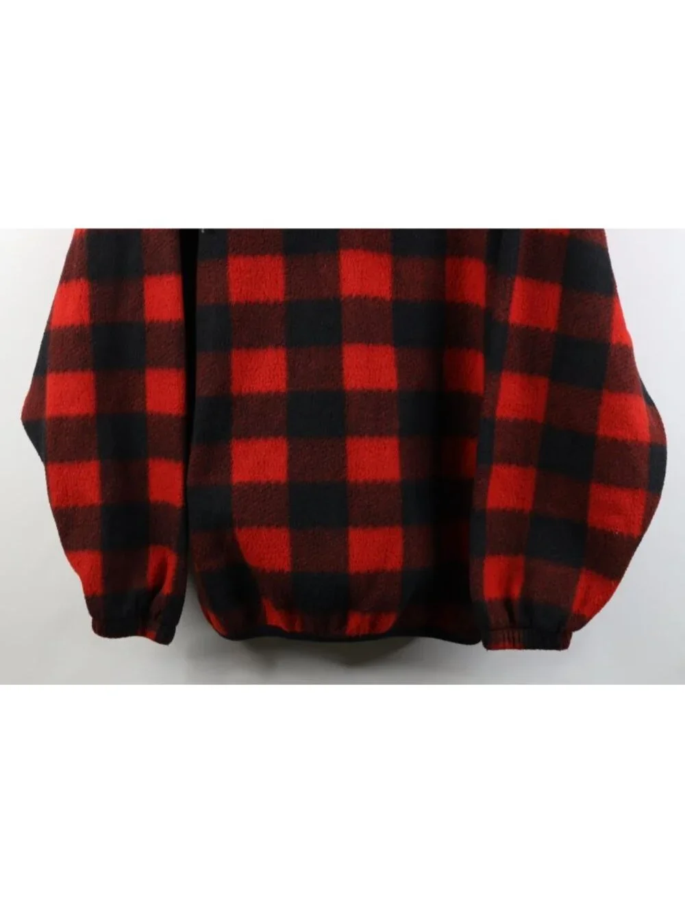 Vintage 90s Streetwear Mens Medium Faded Buffalo Plaid Fleece 1/4 Zip Sweater